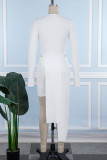 White Casual Solid Patchwork O Neck Long Sleeve Two Pieces