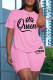 Pink Casual Letter Print Basic O Neck Short Sleeve Two Pieces