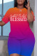 Rose Red Casual Print Basic O Neck Short Sleeve Two Pieces