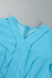 Black Casual Solid Patchwork V Neck Short Sleeve Dress