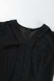 Black Casual Solid Patchwork V Neck Short Sleeve Dress