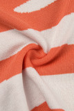 Orange Casual Patchwork Frenulum Contrast O Neck Sleeveless Two Pieces