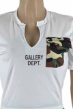 Red Casual Print Letter V Neck Short Sleeve Two Pieces
