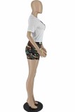 Red Casual Print Letter V Neck Short Sleeve Two Pieces