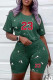 Green Casual Print Basic O Neck Short Sleeve Two Pieces