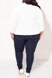 White Casual Solid Cardigan Turn-back Collar Plus Size Overcoat