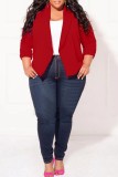 Green Casual Solid Cardigan Turn-back Collar Plus Size Overcoat