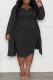 Black Casual Solid Basic V Neck Plus Size Two Pieces