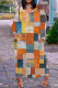 Orange Casual Print Basic V Neck Long Sleeve Dresses