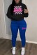 Royal Blue Casual Print Letter Hooded Collar Long Sleeve Two Pieces
