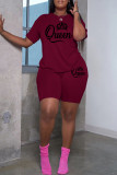 Pink Casual Letter Print Basic O Neck Short Sleeve Two Pieces
