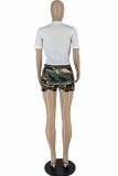 Red Casual Print Letter V Neck Short Sleeve Two Pieces