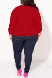 Rose Red Casual Solid Cardigan Turn-back Collar Plus Size Overcoat