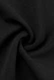 Black Casual Solid Patchwork V Neck Short Sleeve Dress