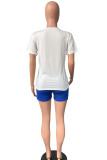 Red Casual Letter Patchwork Printing O Neck Short Sleeve Two Pieces
