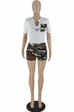 Red Casual Print Letter V Neck Short Sleeve Two Pieces