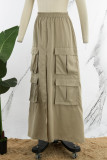 Grey Street Solid Patchwork Pocket High Opening Loose High Waist Type A Solid Color Bottoms