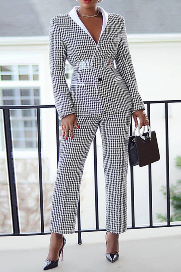 Black Casual Print Patchwork Turndown Collar Long Sleeve Two Pieces