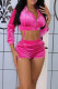 Rose Red Casual Solid Patchwork Draw String Zipper Hooded Collar Long Sleeve Two Pieces