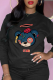 Black Casual Print Patchwork O Neck Tops