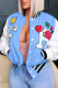 Light Blue Casual Print Patchwork Buckle Outerwear