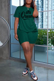 Pink Casual Letter Print Basic O Neck Short Sleeve Two Pieces