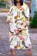 White Casual Print Basic V Neck Long Sleeve Dresses