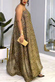 Leopard Print Casual Daily Celebrities Elegant Leopard Printing One Shoulder Regular Jumpsuits(bronzing)