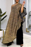 Leopard Print Casual Daily Celebrities Elegant Leopard Printing One Shoulder Regular Jumpsuits(bronzing)