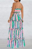 Green Sexy Casual Striped Print Backless Strapless Sleeveless Two Pieces