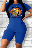 Red Casual Street Skull Head Letter Patchwork Printing O Neck Short Sleeve Two Pieces
