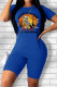Deep Blue Casual Street Skull Head Letter Patchwork Printing O Neck Short Sleeve Two Pieces