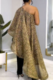 Leopard Print Casual Daily Celebrities Elegant Leopard Printing One Shoulder Regular Jumpsuits(bronzing)