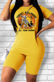 Red Casual Street Skull Head Letter Patchwork Printing O Neck Short Sleeve Two Pieces