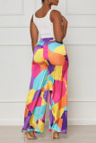 Colour Casual Print Patchwork High Waist Straight Full Print Bottoms