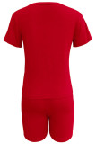 Red Casual Street Skull Head Letter Patchwork Printing O Neck Short Sleeve Two Pieces