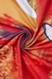 Orange Casual Print Basic O Neck Short Sleeve Two Pieces