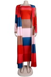 Red Casual Striped Patchwork Long Sleeve Two Pieces