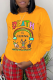 Yellow Street Cute Print Patchwork O Neck Tops