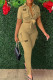 Khaki Casual Letter Bandage Patchwork Pocket Buckle Turndown Collar Short Sleeve Two Pieces