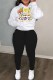 Black And White Casual Character Print Letter Hooded Collar Long Sleeve Two Pieces