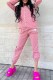 Pink Casual Letter Embroidered Zipper Collar Long Sleeve Two Pieces