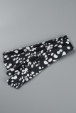Black And White Casual Print Patchwork Backless Strapless Regular Jumpsuits
