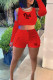 Red Casual Letter Pocket Buttons Zipper O Neck Sleeveless Three Pieces
