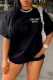 Black Street Daily Print Letter O Neck T-Shirts