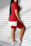 Red Casual Street Skull Head Letter Patchwork Printing O Neck Short Sleeve Two Pieces