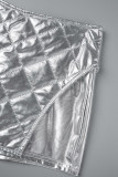 Silver Sexy Casual Solid Backless Strapless Sleeveless Two Pieces