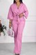 Pink Casual Solid Patchwork V Neck Long Sleeve Two Pieces