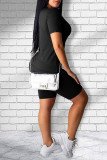 Red Casual Street Skull Head Letter Patchwork Printing O Neck Short Sleeve Two Pieces