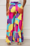 Colour Casual Print Patchwork High Waist Straight Full Print Bottoms